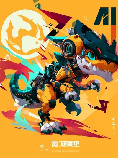 Cyber Dino Digital Art Poster.