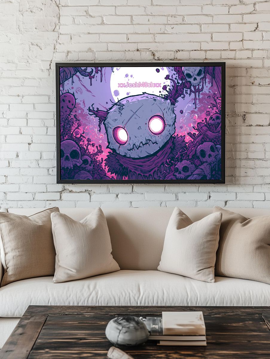 Skull Creature Neon Horror Poster. room preview