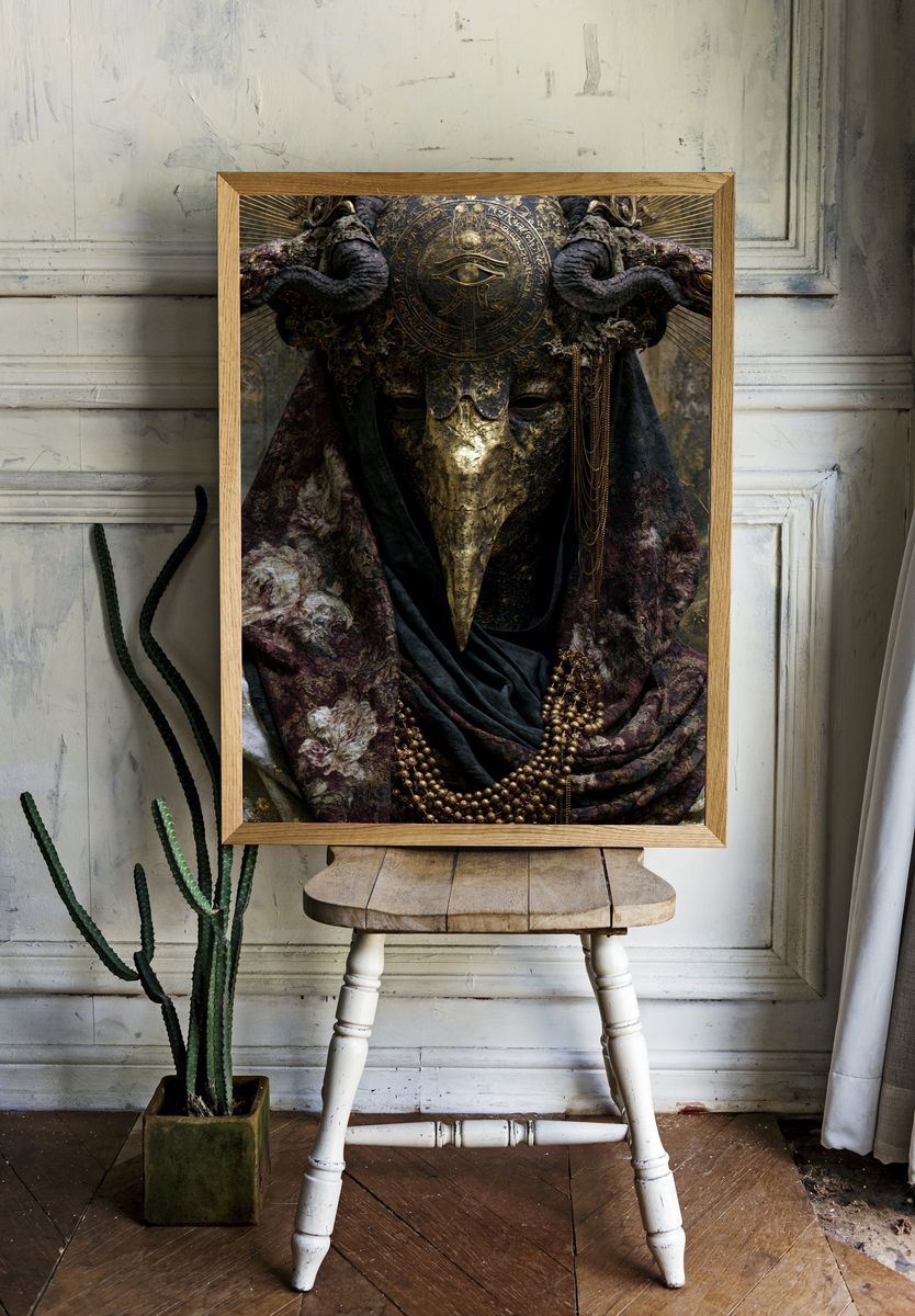 Anubis Mask Surrealism Print. room preview