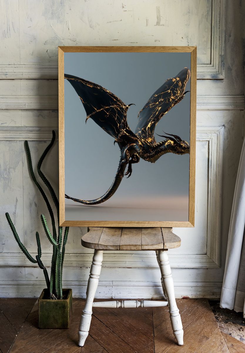 Cracked Gold Dragon Illustration Poster. — room view 1