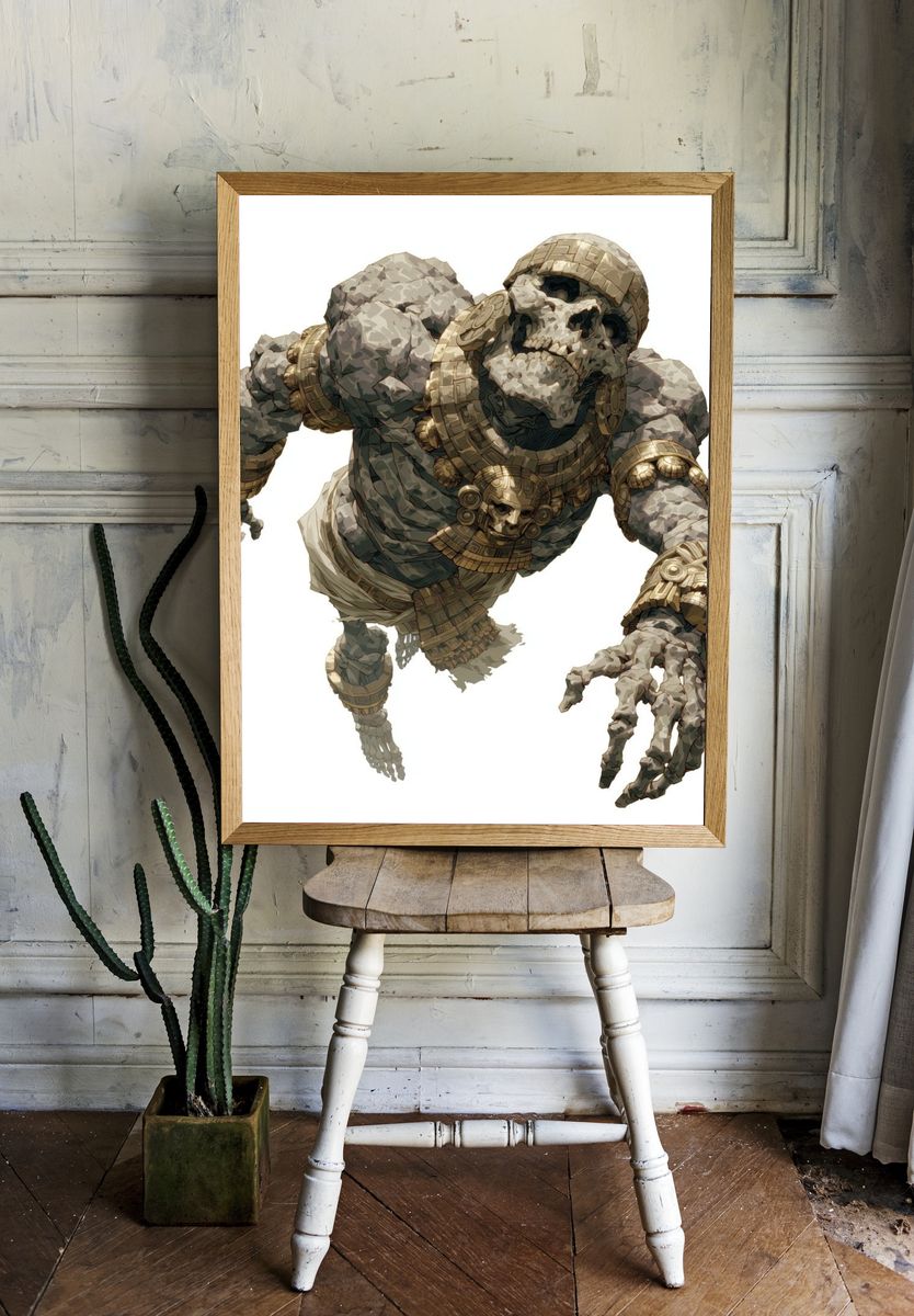 Aztec Stone Guardian Illustration Poster. — room view 1