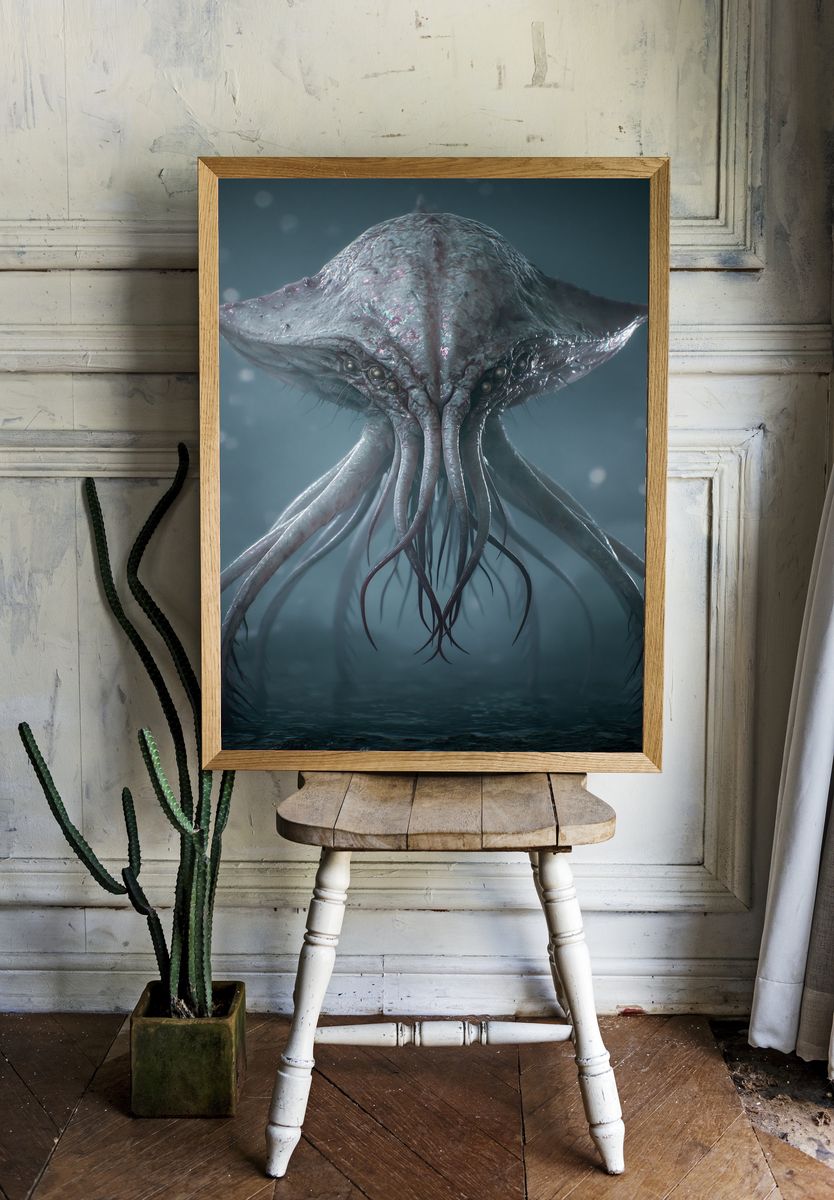 Alien Sea Creature Illustration Poster. — room view 1
