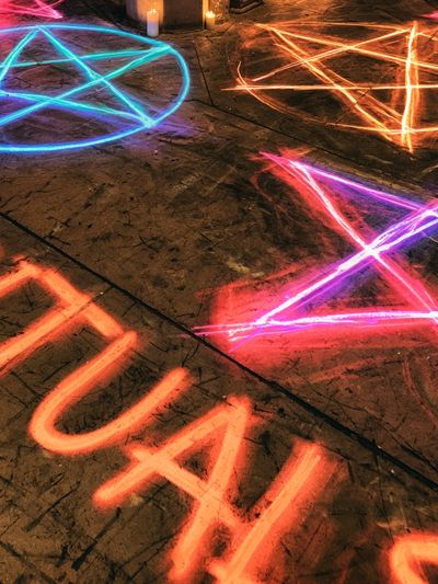 Neon Pentagrams Street Art Poster.