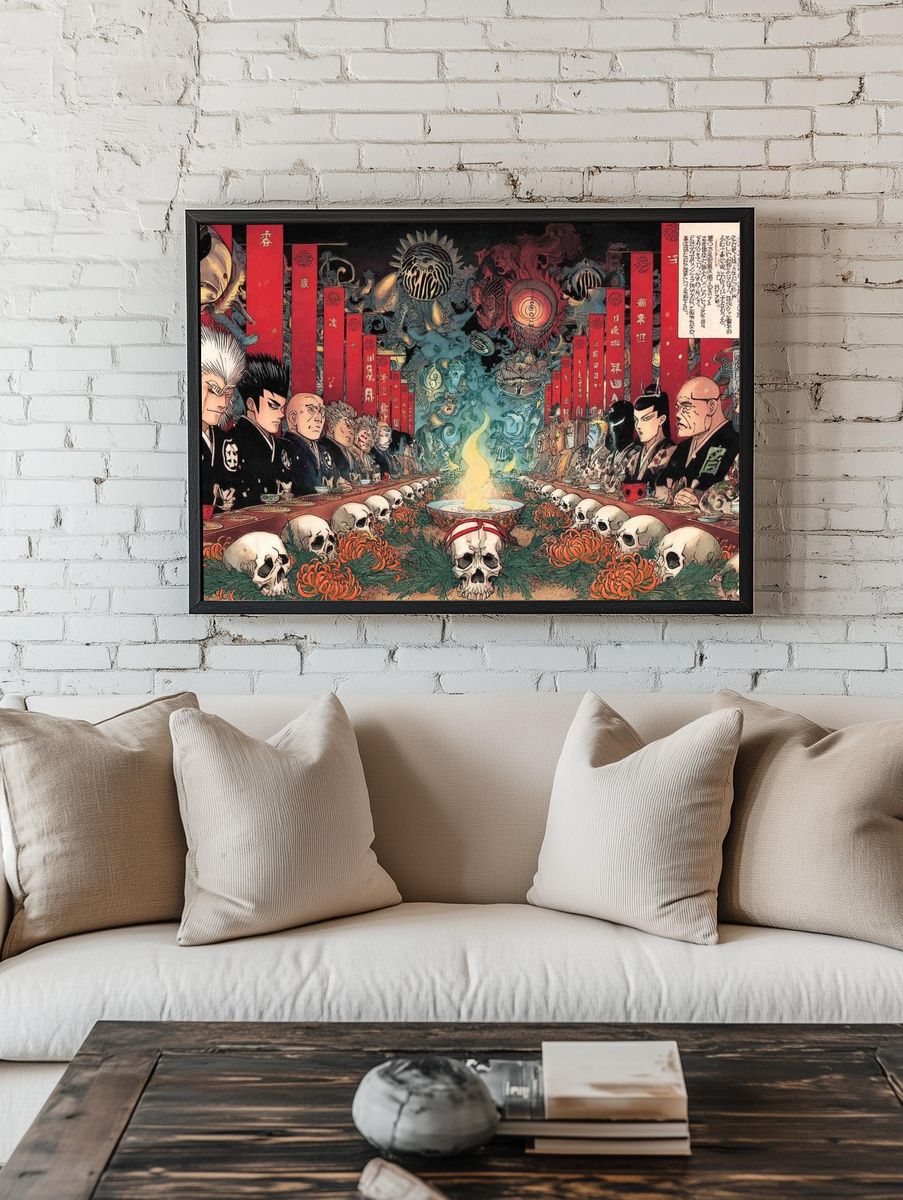 Samurai Skull Feast Illustration Poster room preview