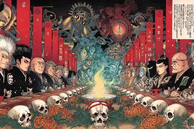 Samurai Skull Feast Illustration Poster. poster print