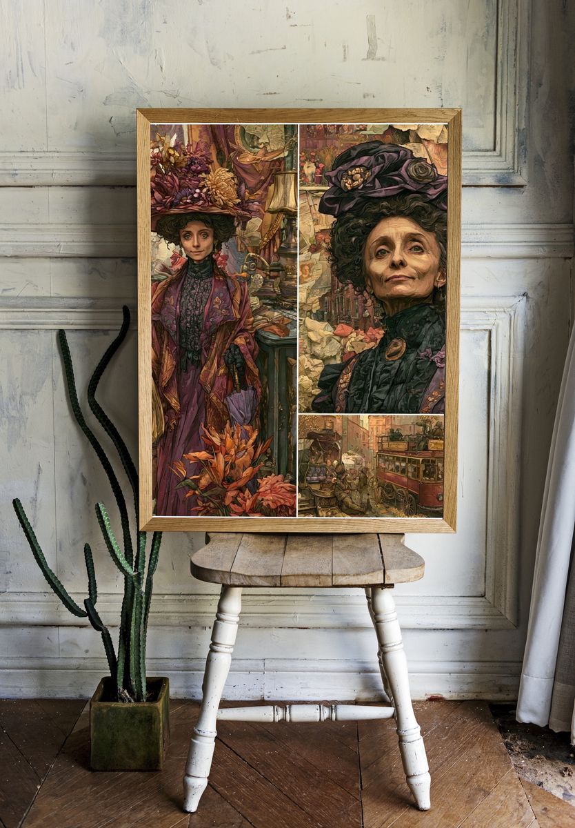 Victorian Street Market Illustration Poster. — room view 1