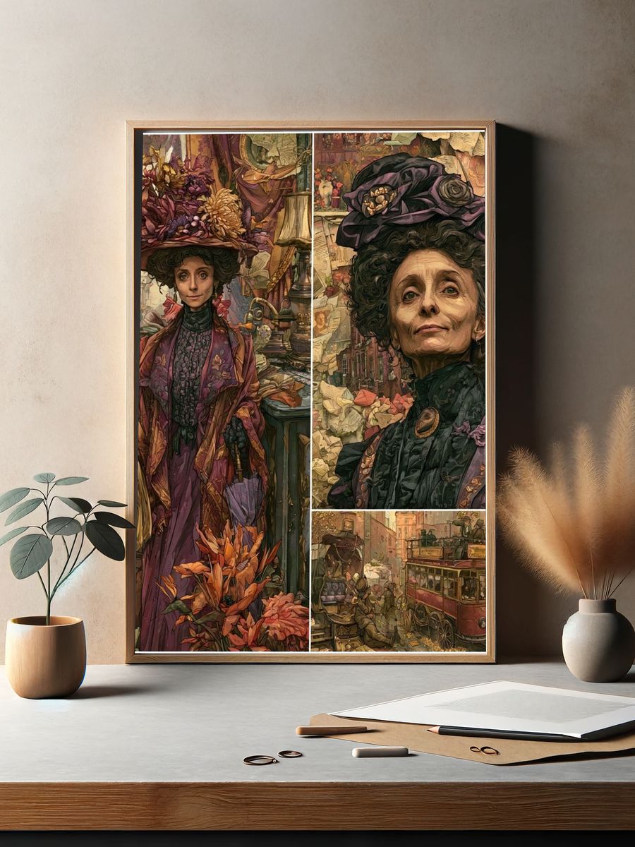 Victorian Street Market Illustration Poster. — room view 2