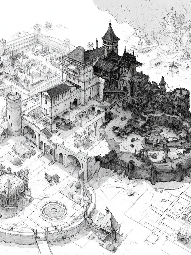 Fantasy Castle Cityscape Illustration Poster. poster detail