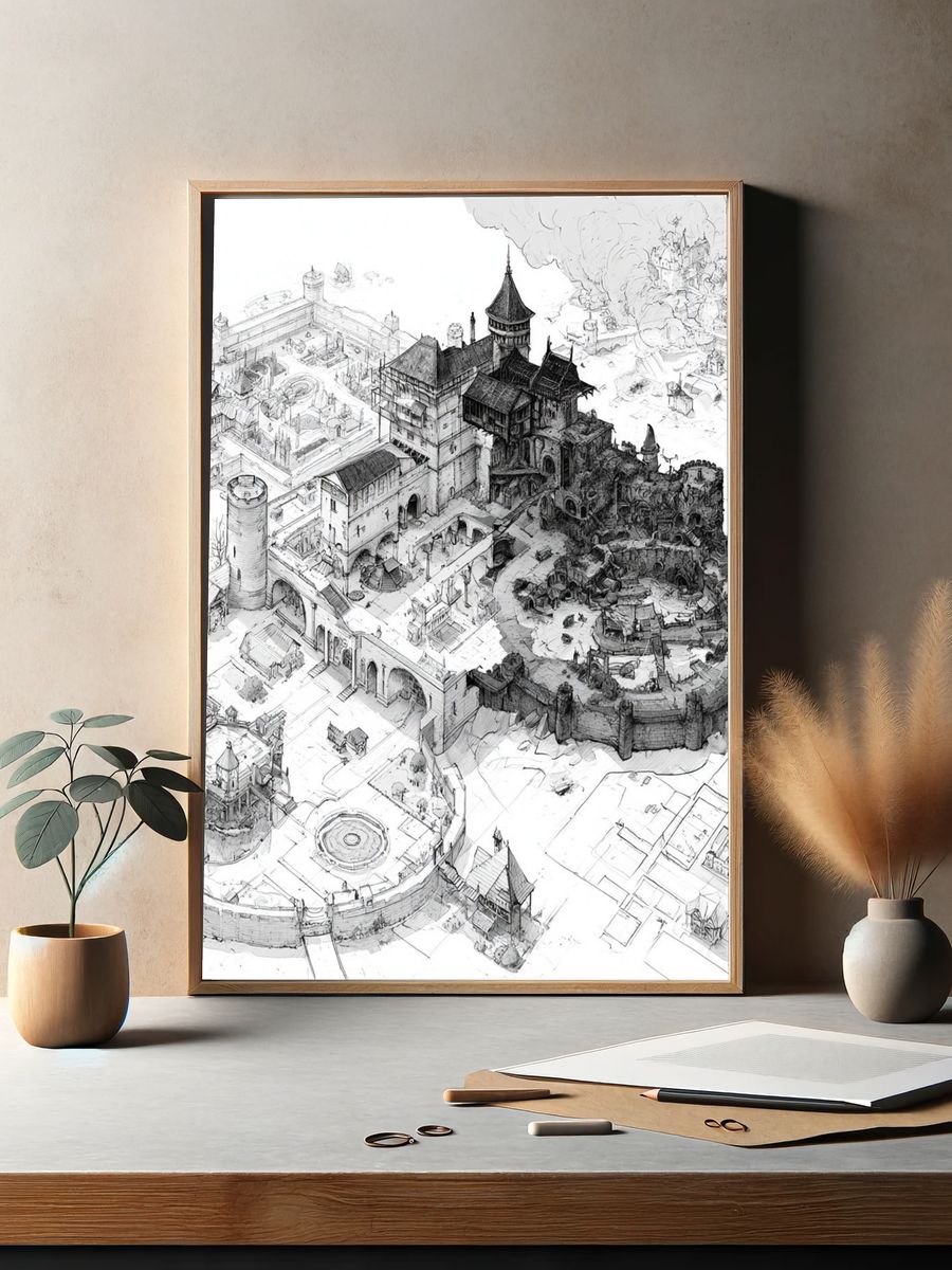 Fantasy Castle Cityscape Illustration Poster. — room view 2