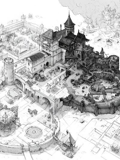 Fantasy Castle Cityscape Illustration Poster.