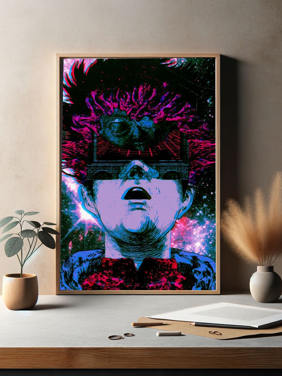 Surreal Neon Face Digital Art Poster. — room view 2
