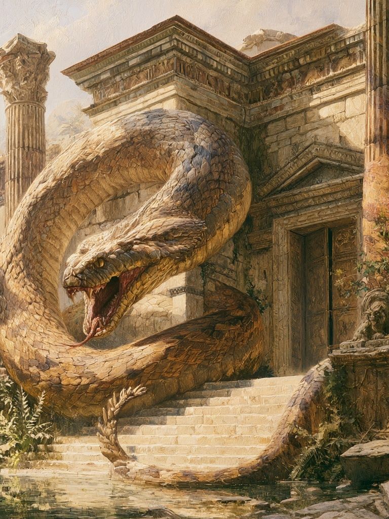 Temple Serpent Fantasy Illustration Poster. poster — illustration art