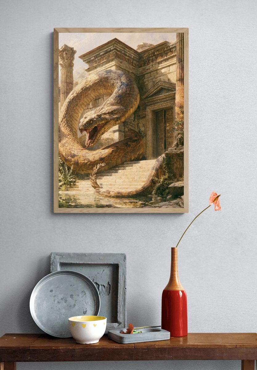 Temple Serpent Fantasy Illustration Poster. — room view 3