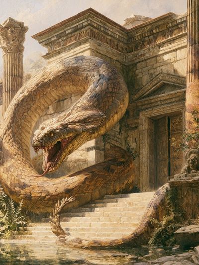 Temple Serpent Fantasy Illustration Poster. poster
