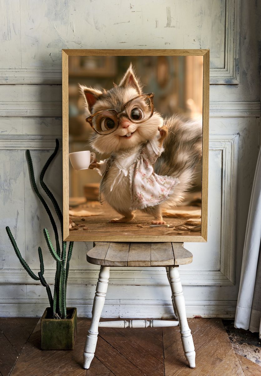 Cute Squirrel Portrait Illustration Poster. — room view 1