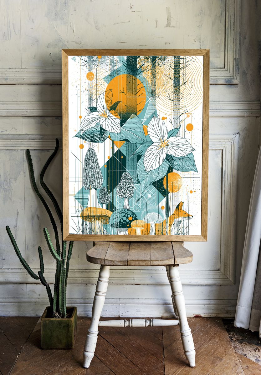 Forest Mushrooms and Fox Illustration Poster. room preview