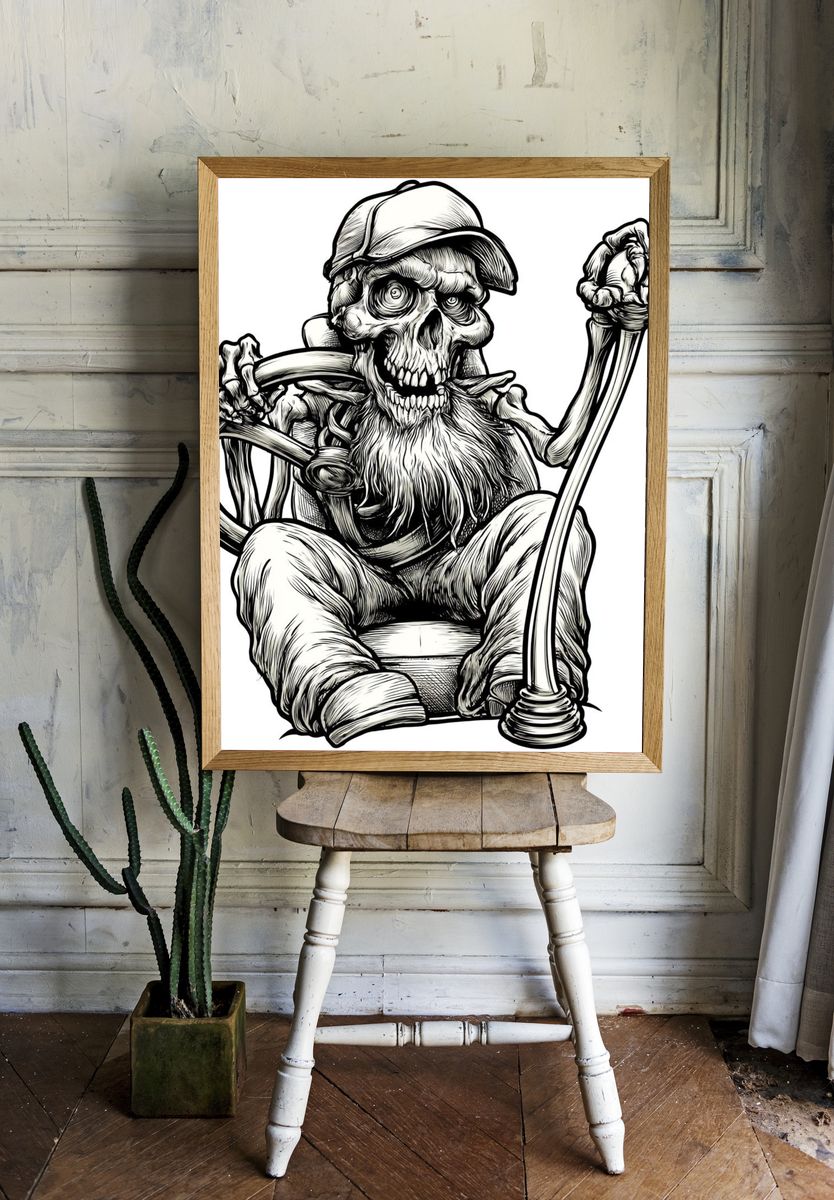 Skeleton Driver Illustration Poster. — room view 1