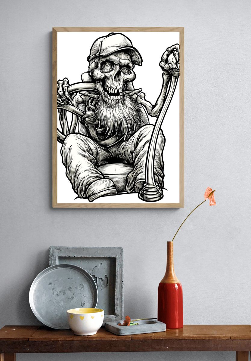 Skeleton Driver Illustration Poster. — room view 3