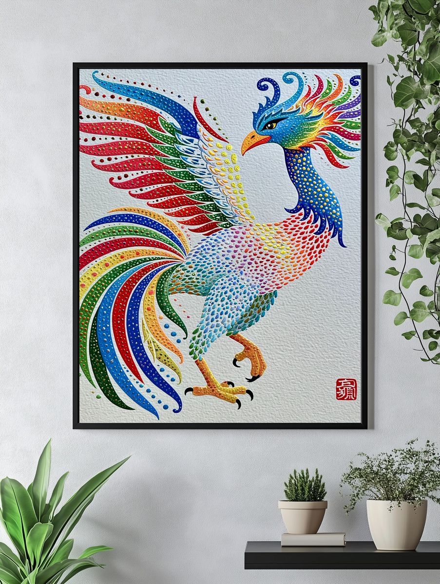 Rainbow Phoenix Illustration Poster. — room view 4