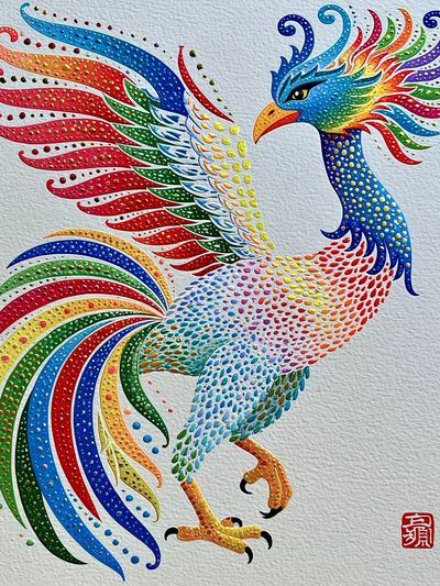 Rainbow Phoenix Illustration Poster. poster print