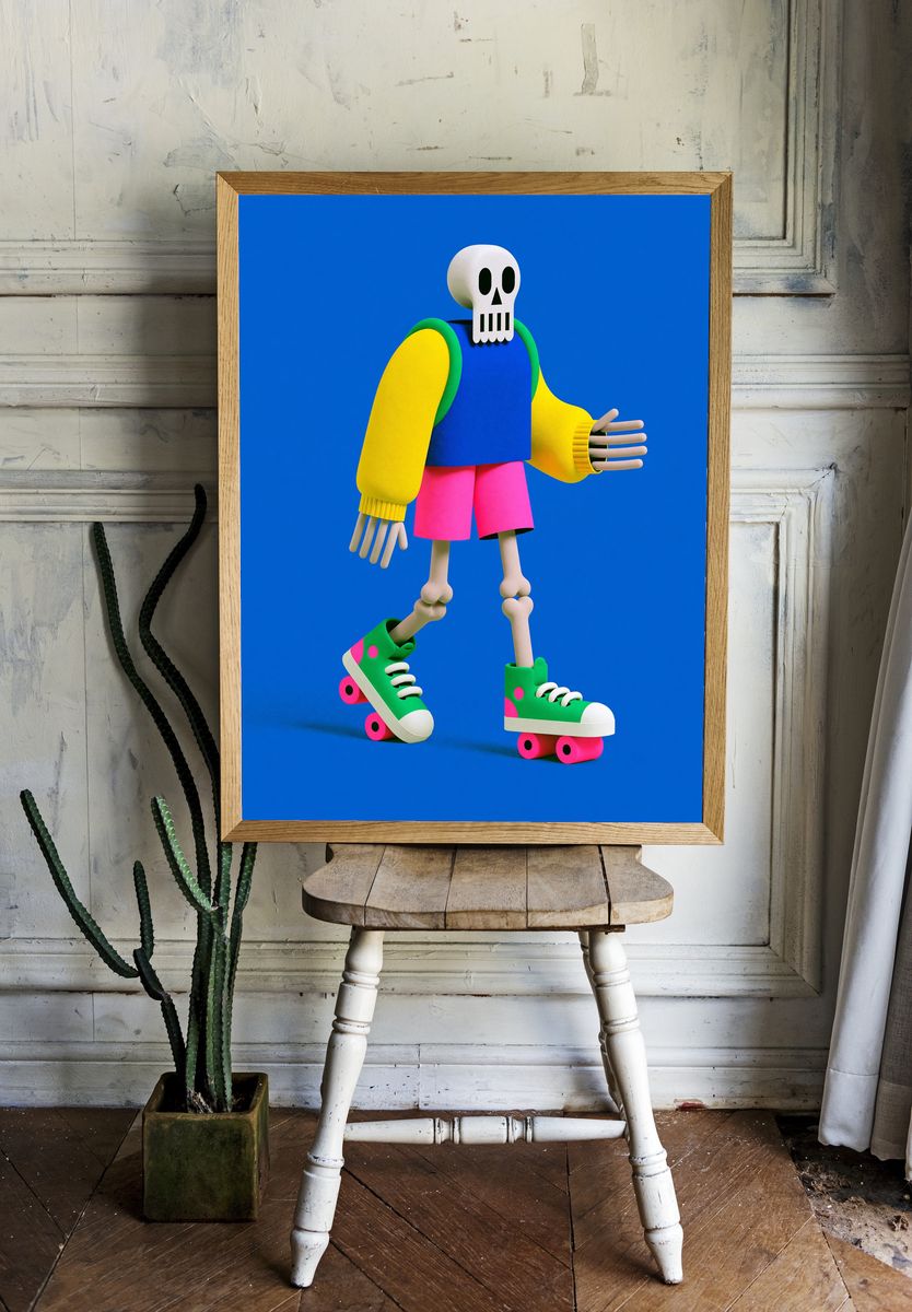 Skate Skeleton Illustration Poster. room preview
