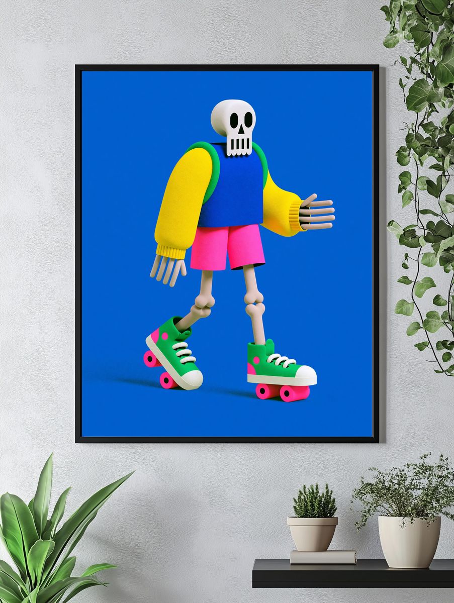 Skate Skeleton Illustration Poster. — room view 4