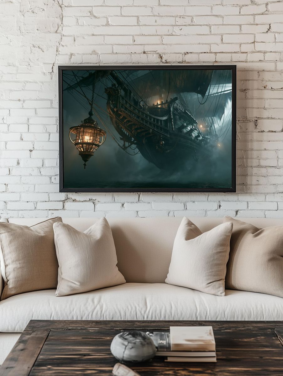 Ghost Ship in Fog Illustration Poster. — room view 1