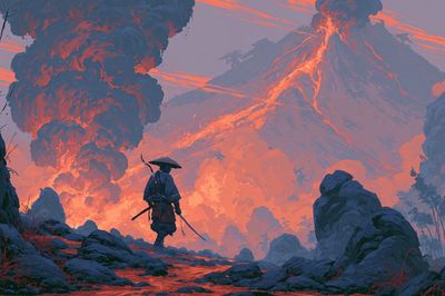Volcanic Samurai Landscape Print.