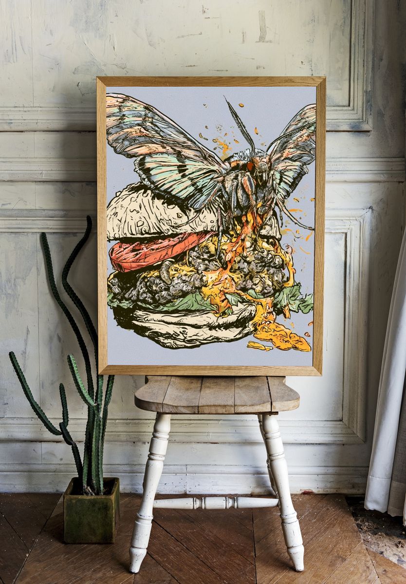 Moth Burger Illustration Poster. — room view 1