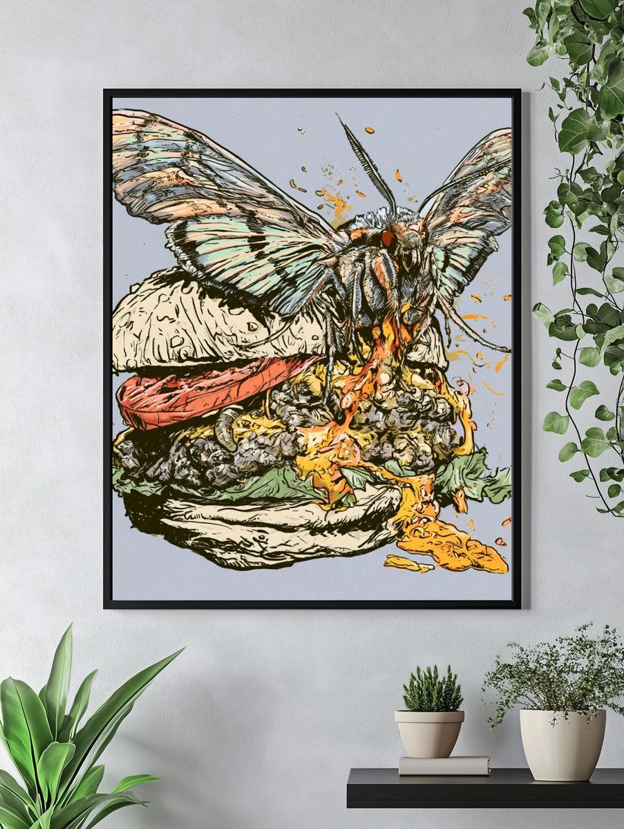 Moth Burger Illustration Poster. — room view 4