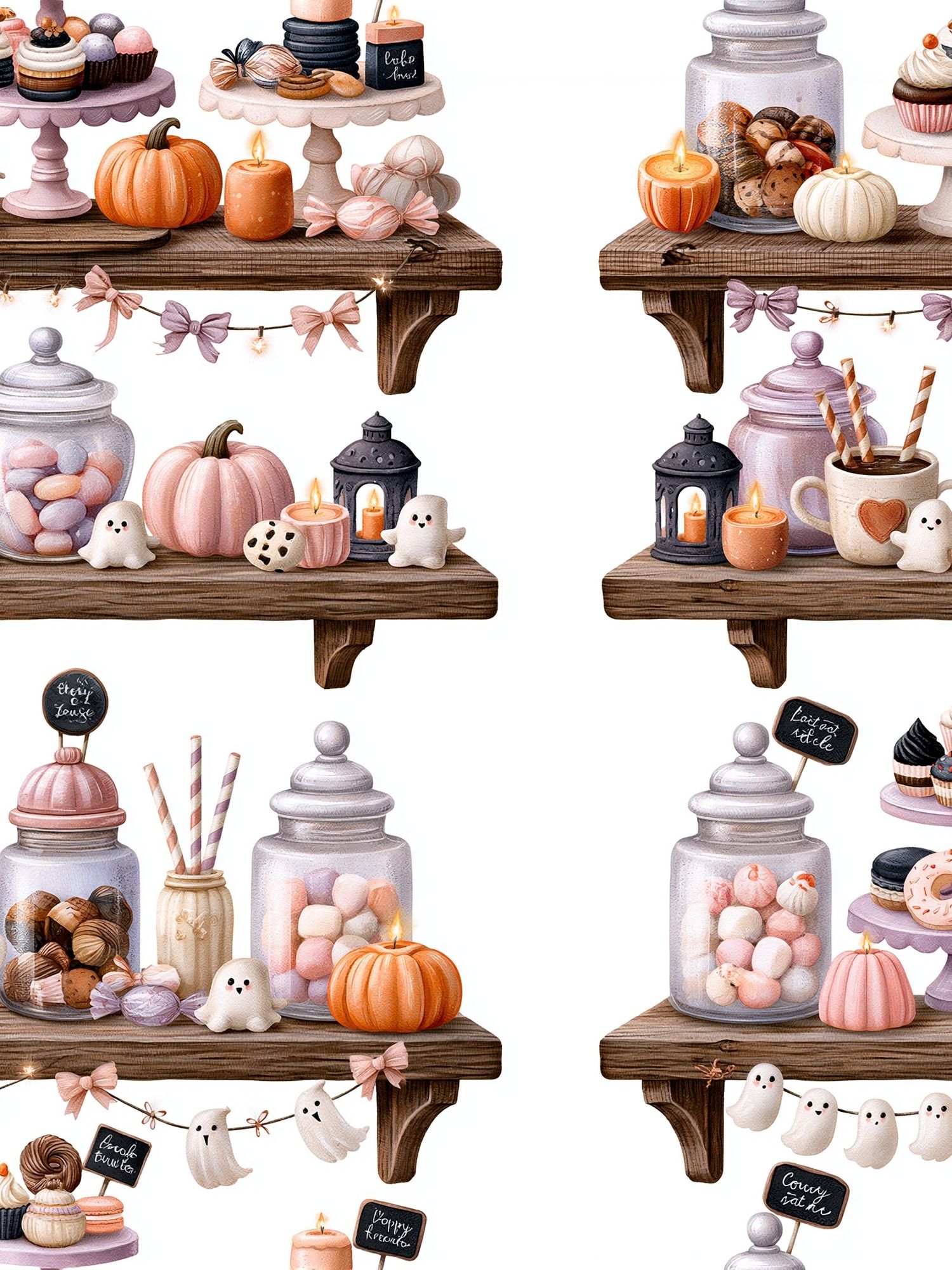 Pastel Halloween Dessert Shelf Illustration Poster. poster — illustration art