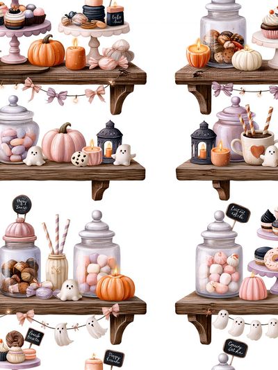 Pastel Halloween Dessert Shelf Illustration Poster.