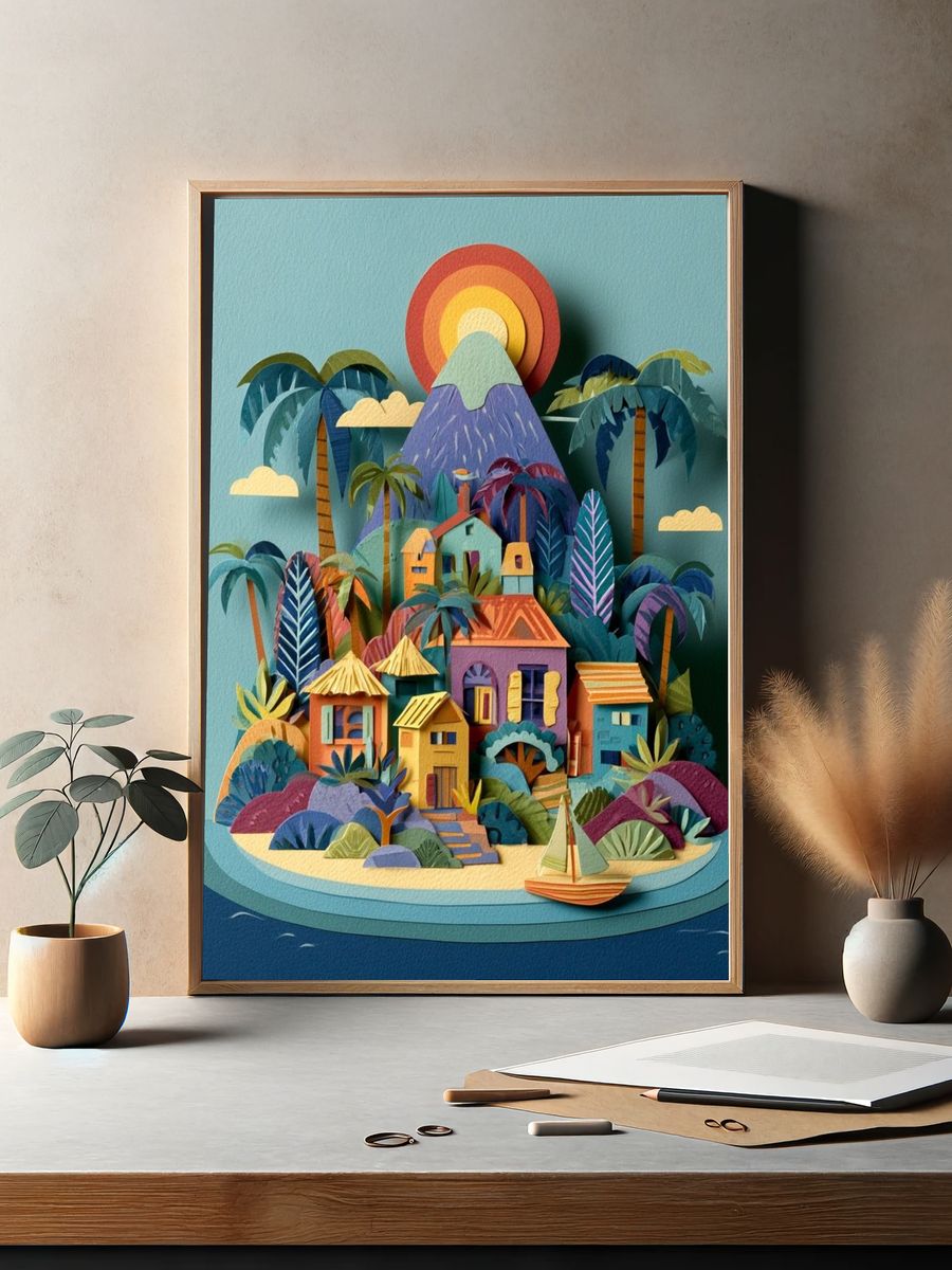 Tropical Island Paper Cut Poster. — room view 2
