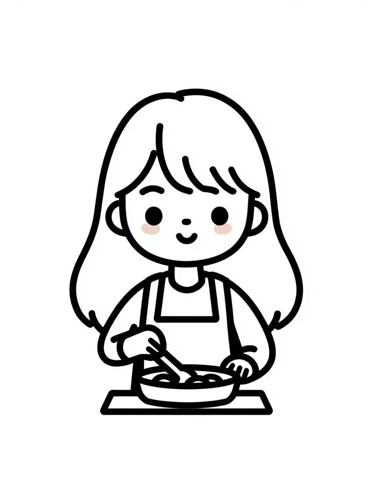 Girl Cooking Line Art Poster. poster detail