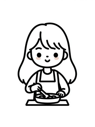 Girl Cooking Line Art Poster. poster print