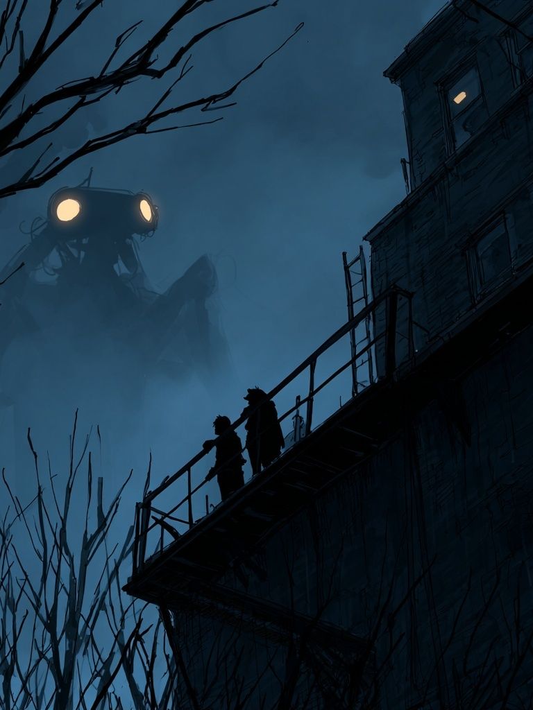 Foggy Giant Encounter Illustration Print. poster — illustration art