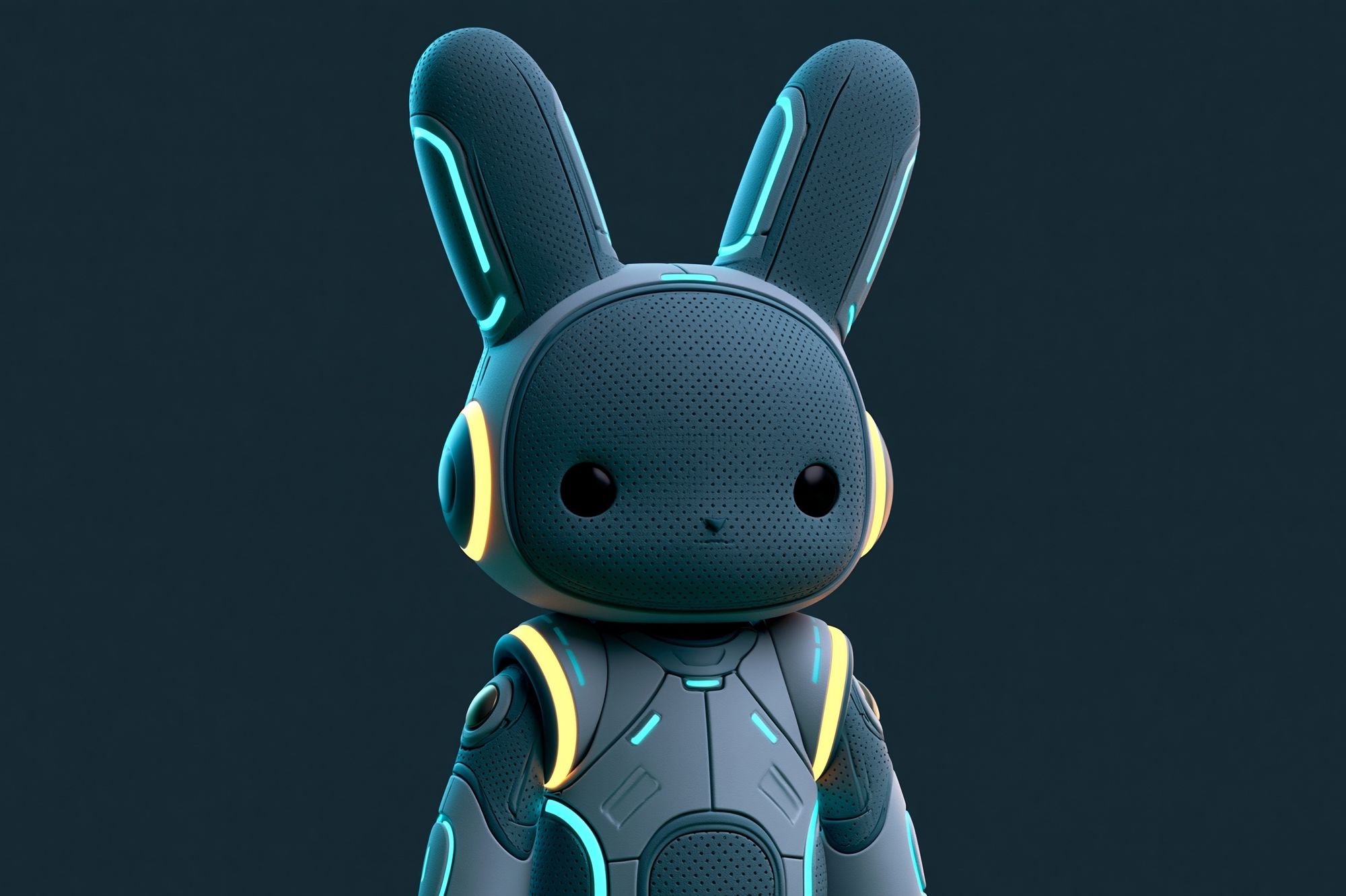 Neon Bunny Robot Illustration Poster. poster detail