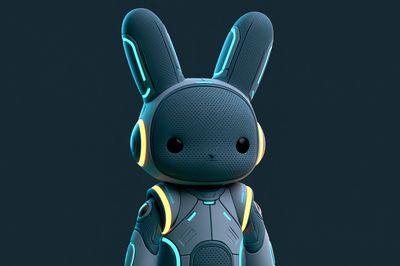 Neon Bunny Robot Illustration Poster. poster