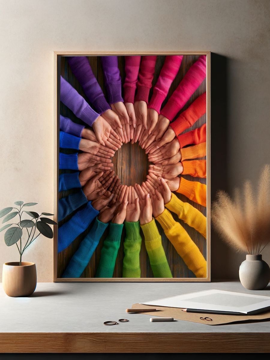 Hands Circle Rainbow Poster. — room view 2
