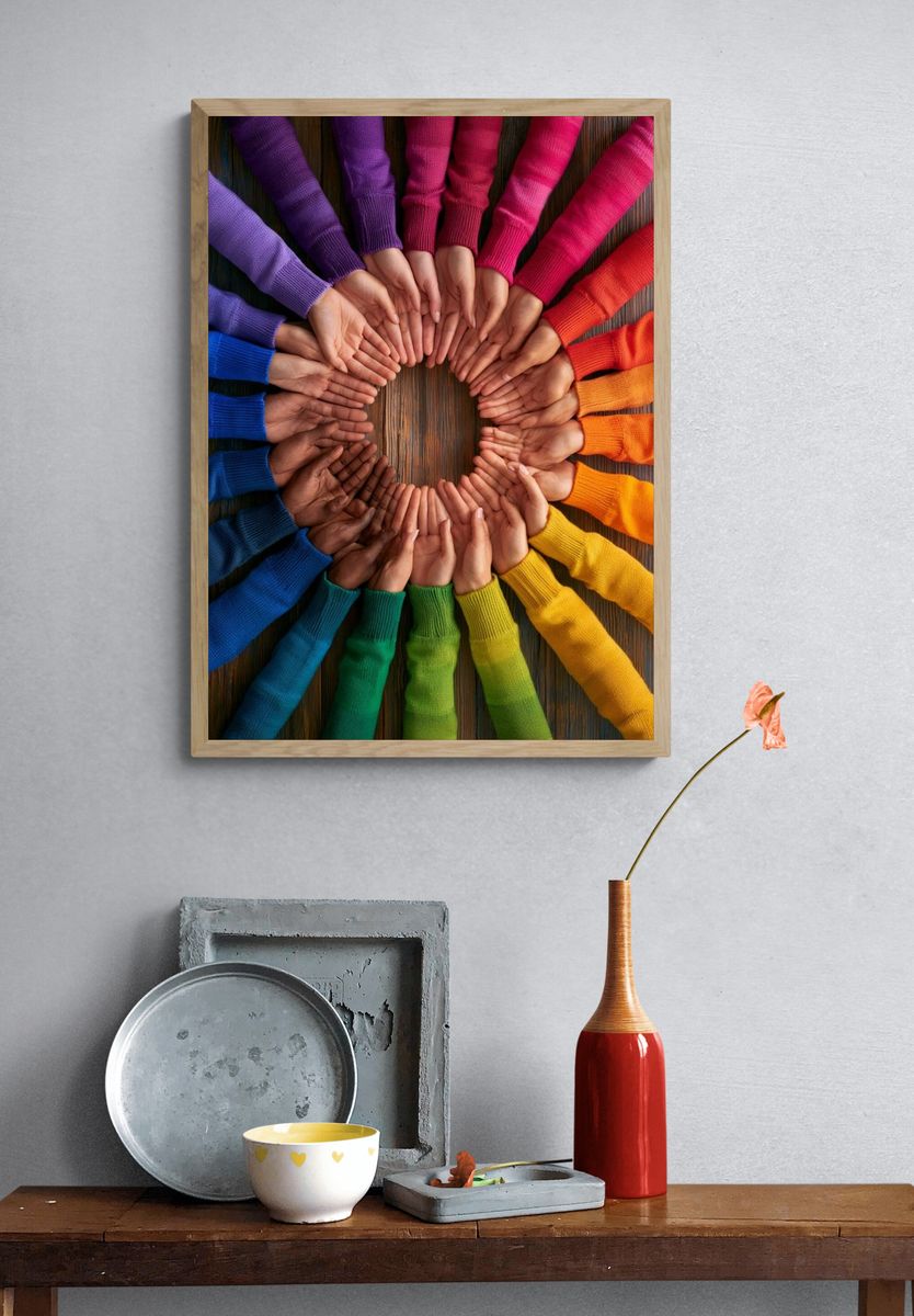 Hands Circle Rainbow Poster. — room view 3
