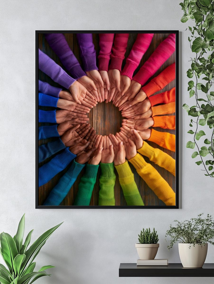 Hands Circle Rainbow Poster. — room view 4