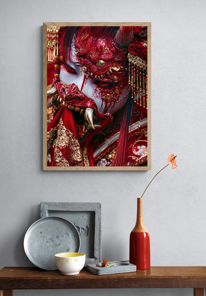 Red Oni Mask Portrait Print. — room view 3