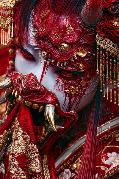 Red Oni Mask Portrait Print.