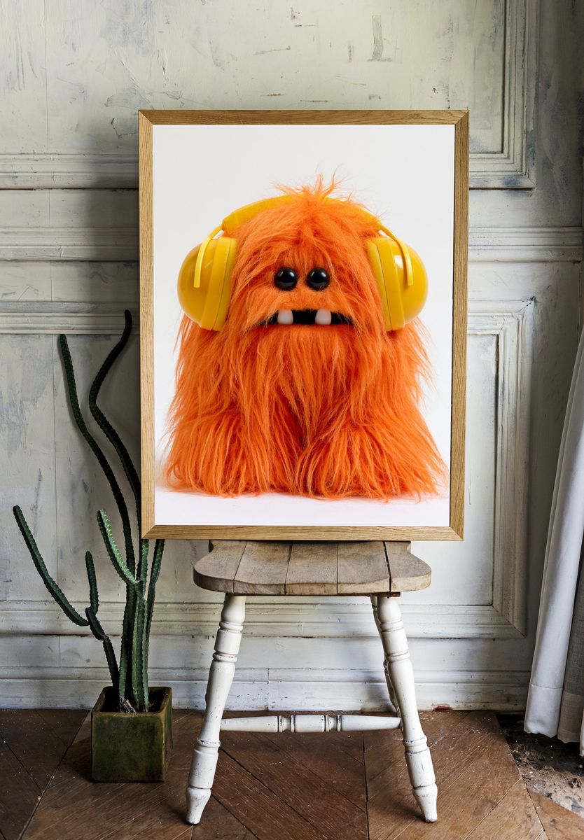 Orange Monster Portrait Print. room preview
