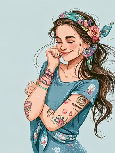 Floral Girl Portrait Illustration Poster. poster