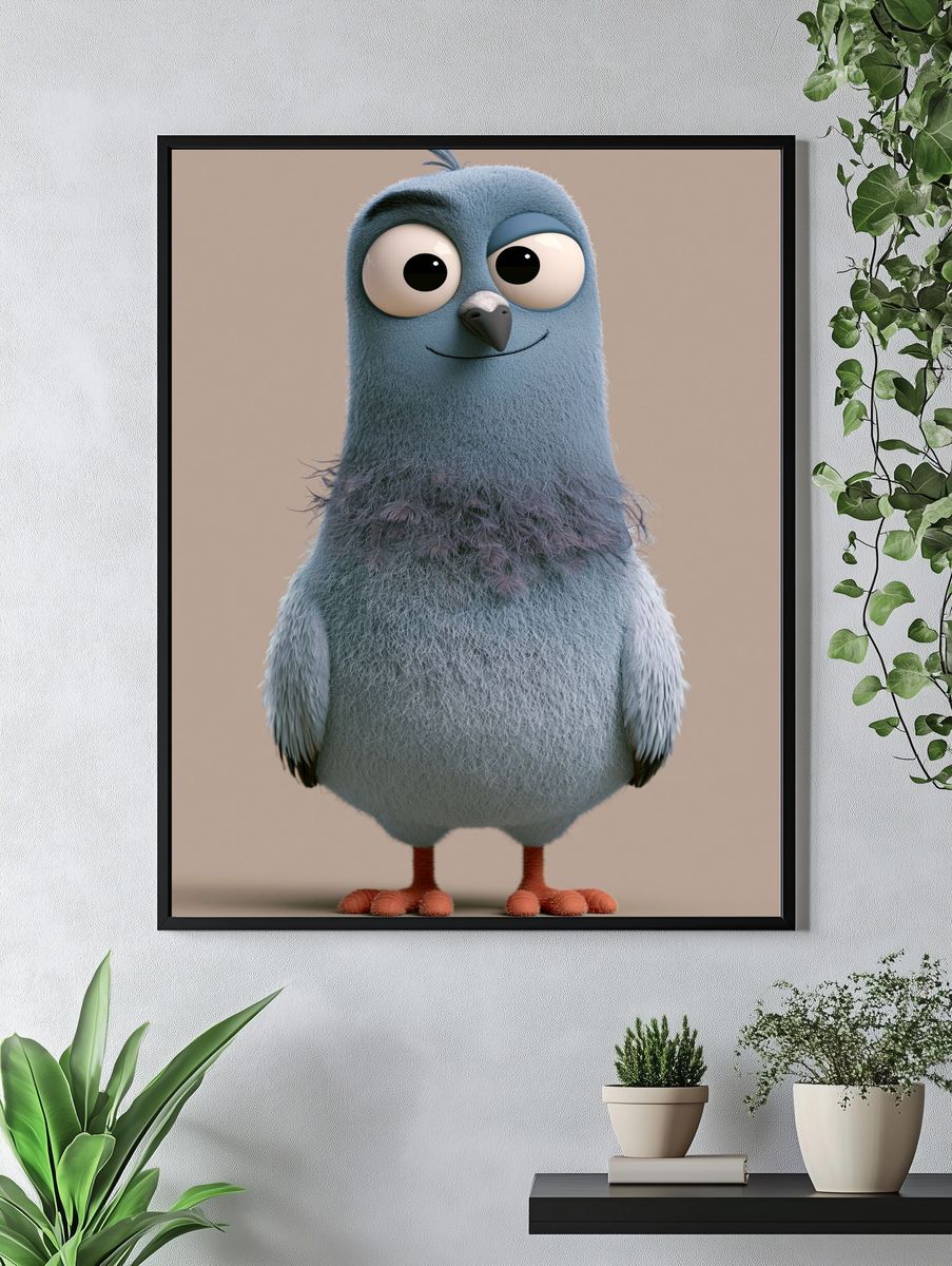 Cute Blue Bird Illustration Poster. — room view 4