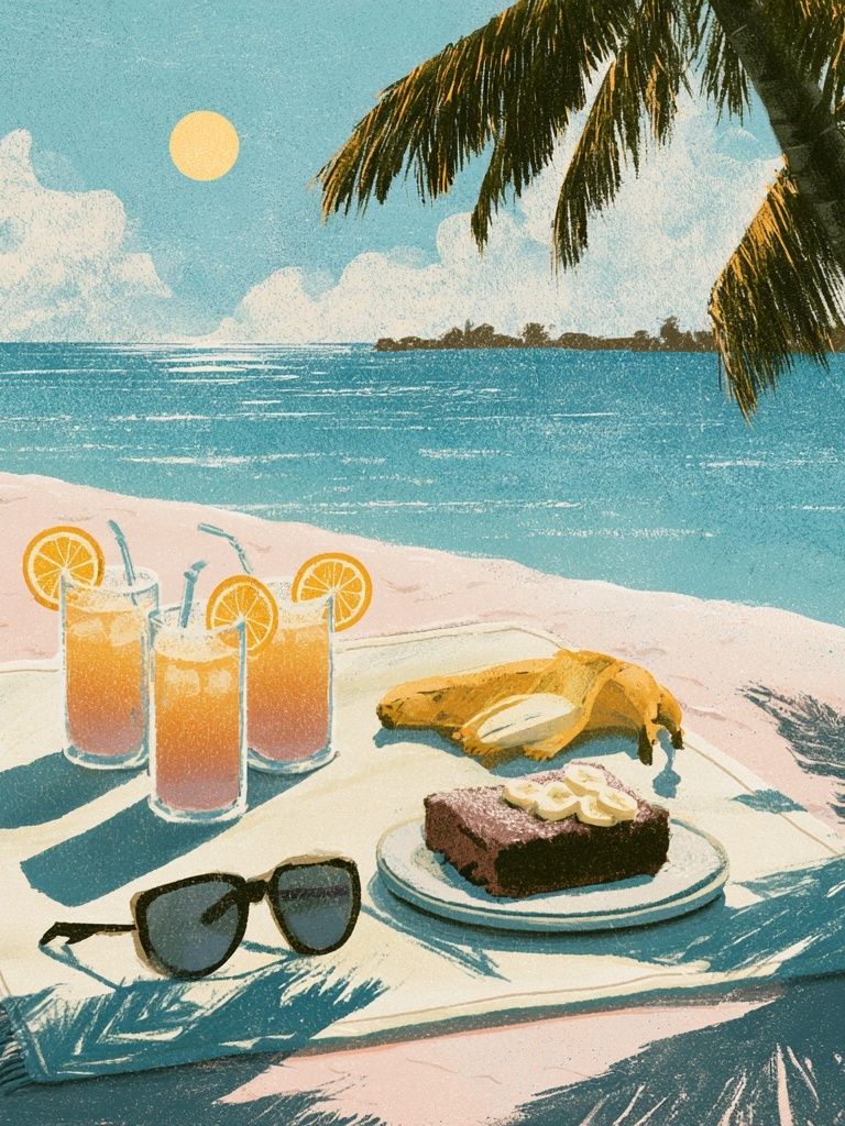 Tropical Beach Picnic Illustration Poster. poster — illustration art