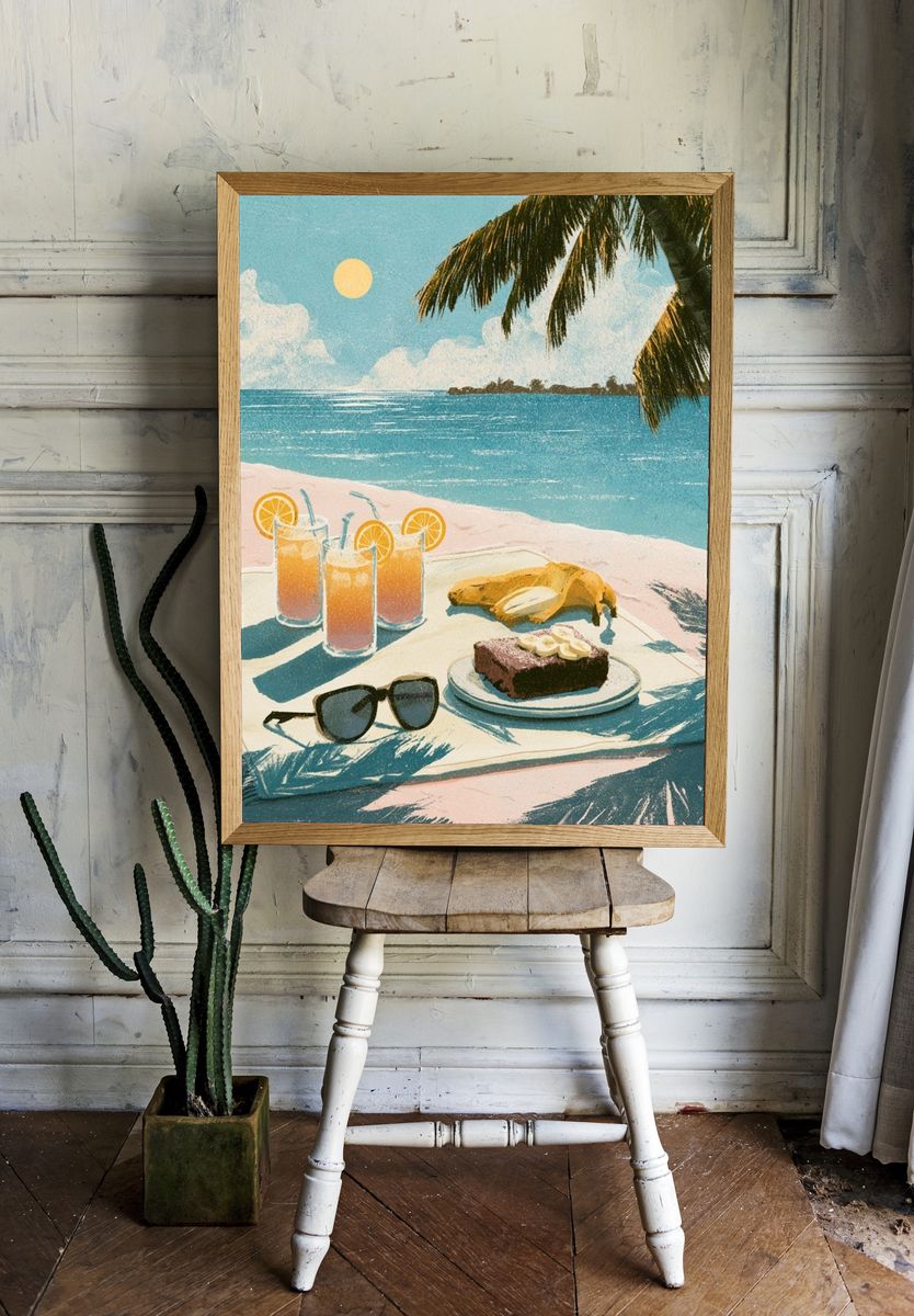 Tropical Beach Picnic Illustration Poster. room preview