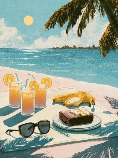 Tropical Beach Picnic Illustration Poster. poster