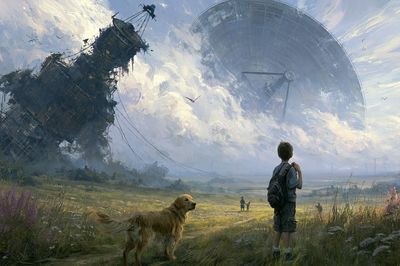 Skyward Ruins Sci-Fi Illustration Poster. poster